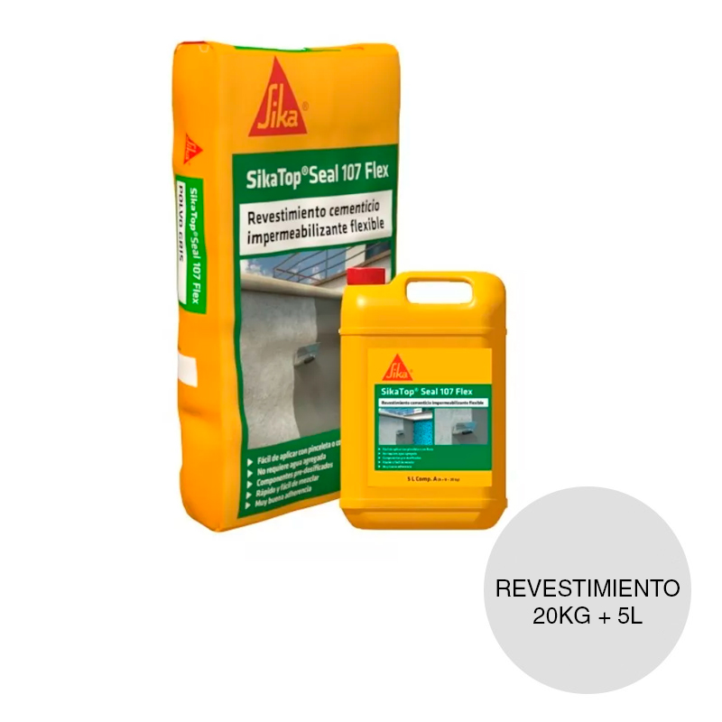 Revestimiento cementicio impermeable flexible SikaTop Seal-107 Flex bolsa 20kg + balde 5L