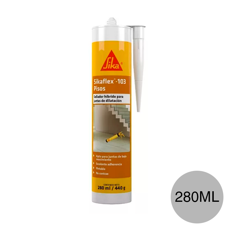 Sellador poliuretano juntas construccion seco bajo movimiento Sikarflex-103 pisos gris cartucho x 280ml