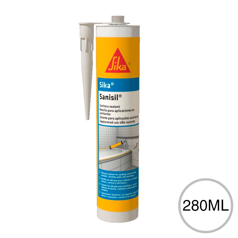 Sellador aplicaciones sanitarias Sika Sanisil silicona acetica transparente cartucho x 280ml