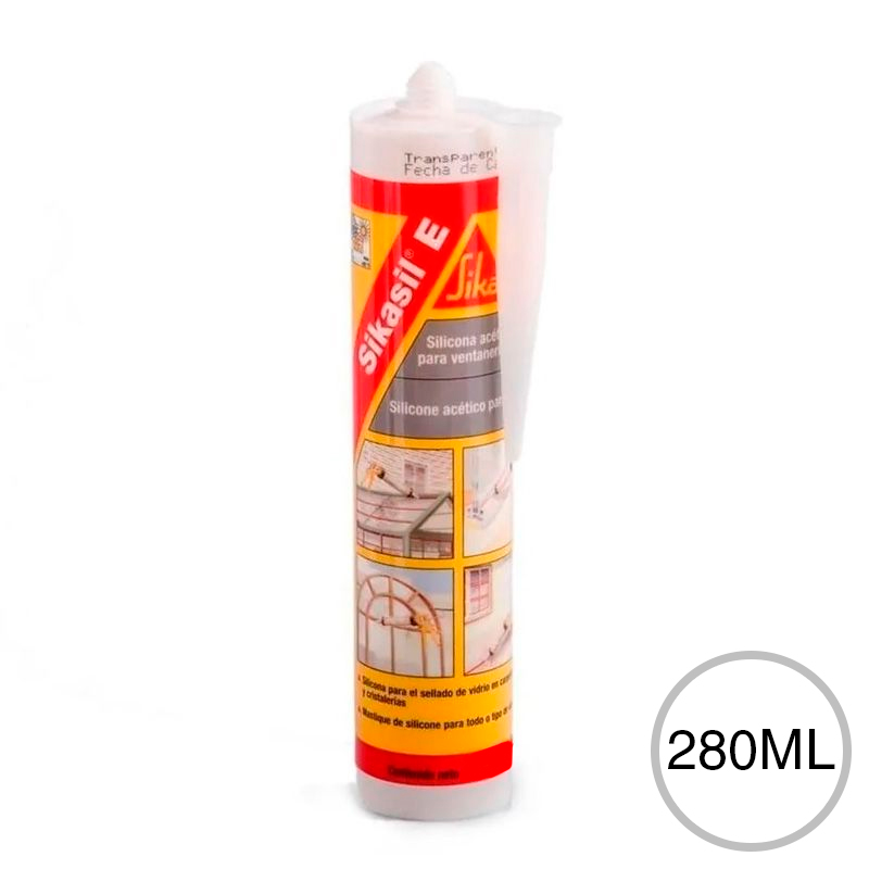 Sellador aplicaciones vidrio y construccion silicona acetica Sikasil e interior/exterior transparente cartucho x 280ml