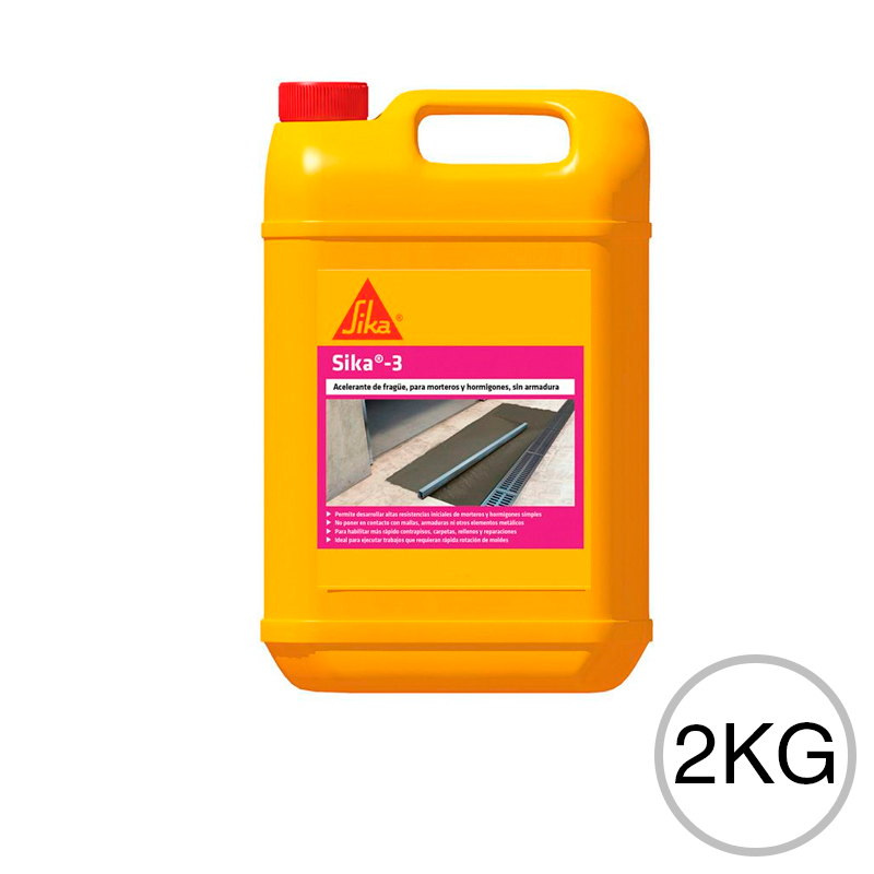 Aditivo acelerante fragüe hormigones y morteros sin armadura Sika-3 con cloruros bidon x 2kg