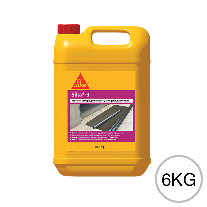Aditivo acelerante fragüe hormigones y morteros Sika-3 c/cloruros bidon x 6kg