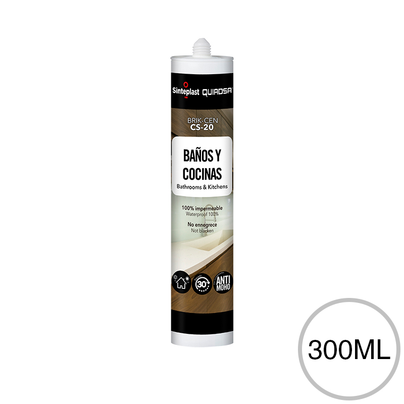 Sellador silicona acetica Brik-Cen CS-20 baños y cocinas translucido cartucho x 300ml