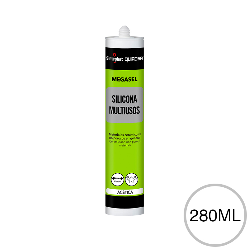 Sellador silicona acetica Megasel multiusos blanco cartucho x 280ml