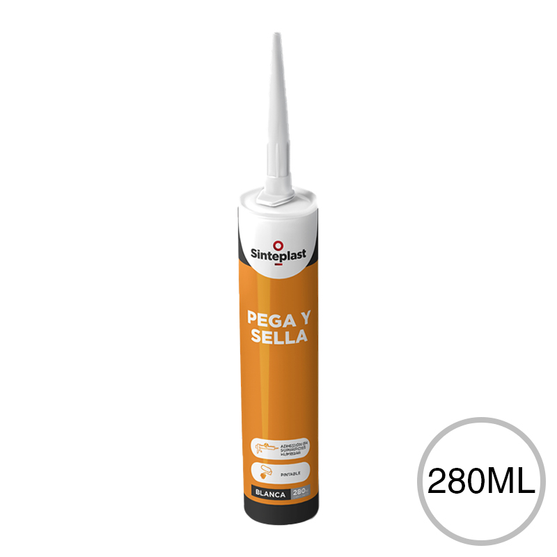 Sellador adhesivo poliuretano Pega y Sella p/fisuras blanco x 280ml caja x 12u