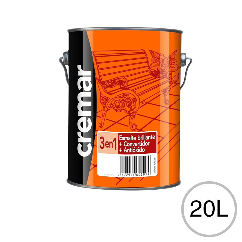 Esmalte sintetico convertidor antioxido 3 en 1 Cremar exterior interior blanco brillante lata x 20l
