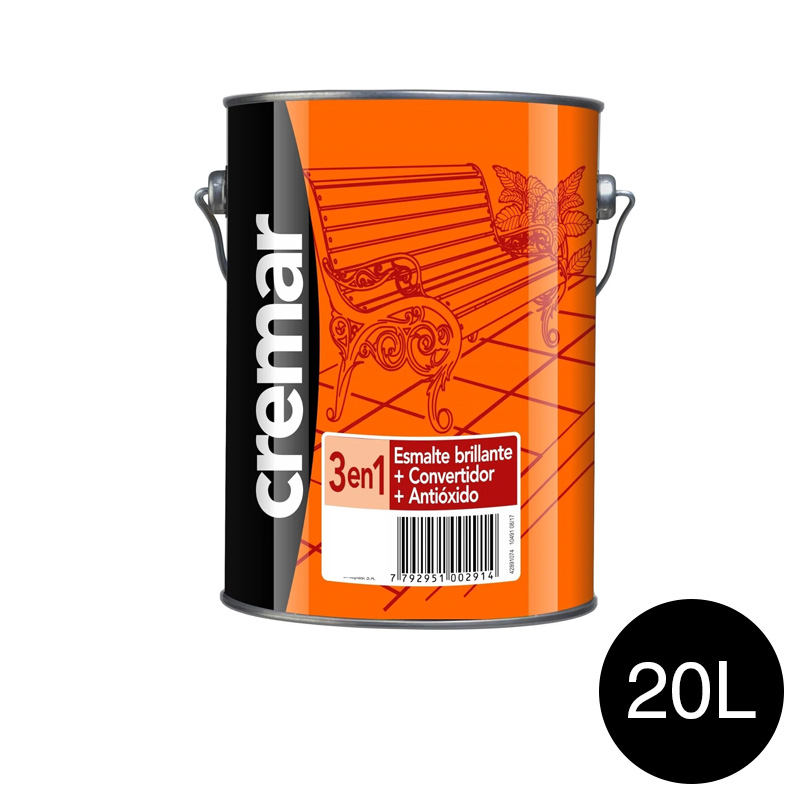 Esmalte sintetico convertidor antioxido 3 en 1 Cremar exterior interior negro brillante lata x 20l