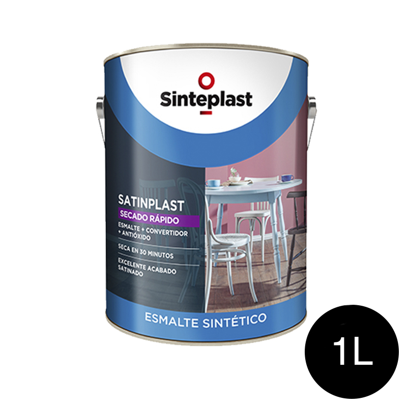 Esmalte sintetico convertidor antioxido Satinplast Secado Rapido exterior interior negro satinado lata x 1l