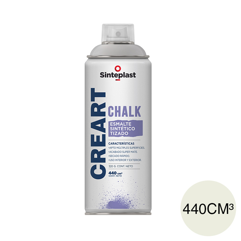 Esmalte sintetico tizado Creart Chalk exterior interior blanco algodon mate aerosol x 440cm³