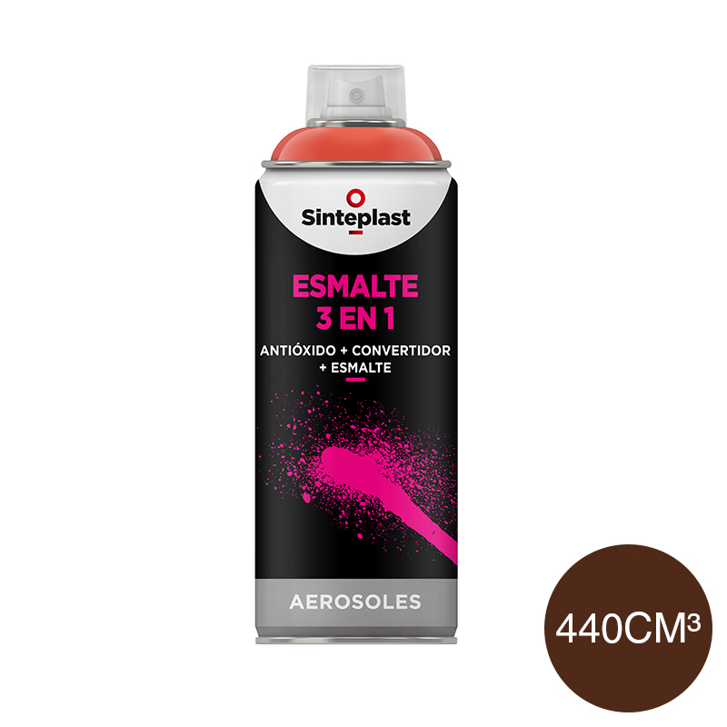 Esmalte sintetico convertidor antioxido 3 en 1 exterior interior marron africano brillante aerosol x 440cm³