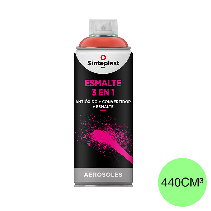 Esmalte sintetico convertidor antioxido 3 en 1 exterior interior verde claro brillante aerosol x 440cm³