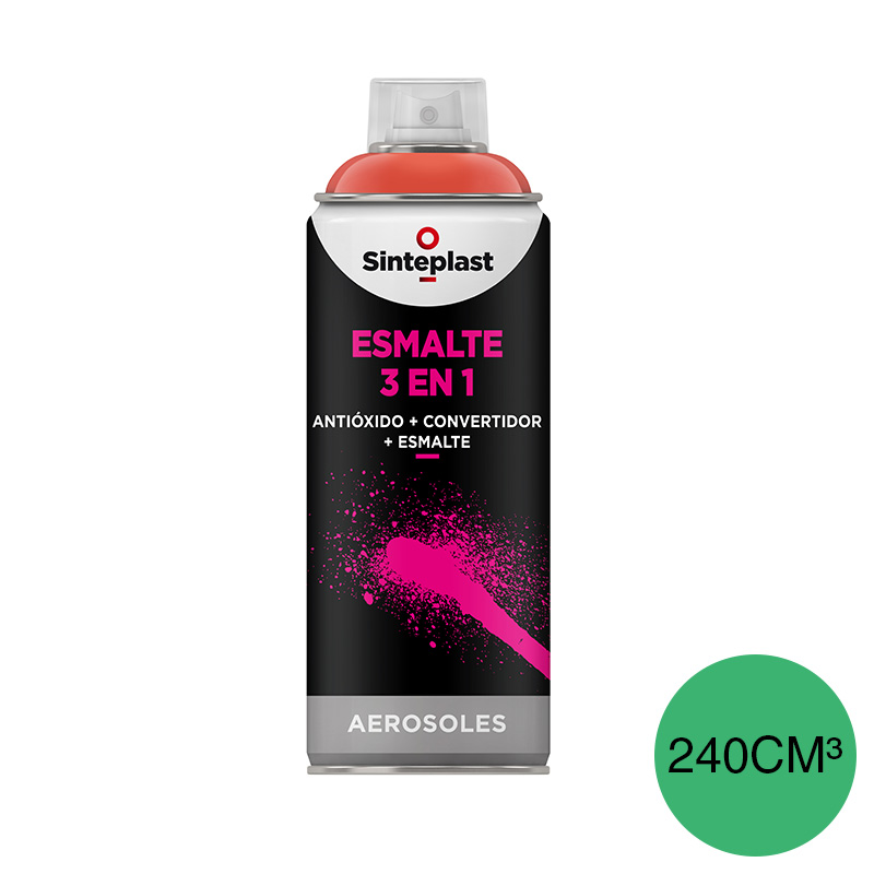 Esmalte sintetico convertidor antioxido 3 en 1 exterior interior verde aqua brillante aerosol x 240cm³