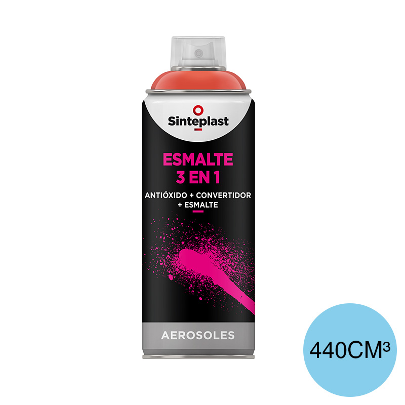 Esmalte sintetico convertidor antioxido 3 en 1 exterior interior celeste brillante aerosol x 440cm³