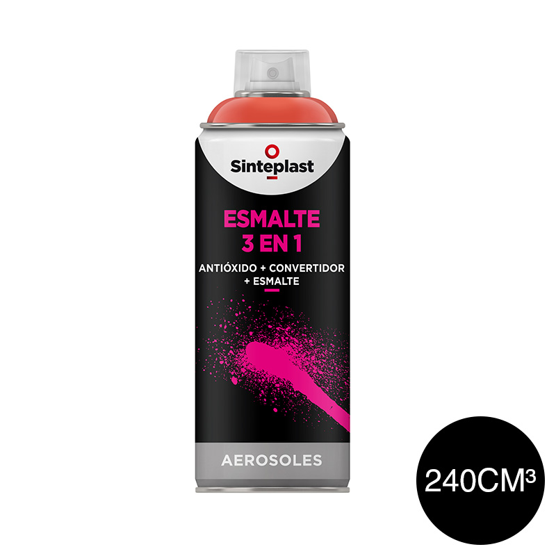 Esmalte sintetico convertidor antioxido 3 en 1 exterior interior brillante negro aerosol x 240cm³