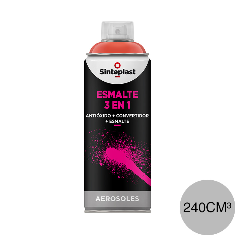 Esmalte sintetico convertidor antioxido 3 en 1 exterior interior gris espacial brillante aerosol x 240cm³