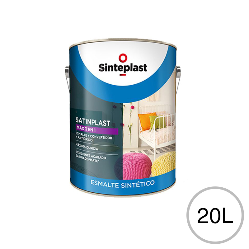 Esmalte sintetico convertidor antioxido Satinplast Max 3 en 1 exterior interior blanco mate lata x 20l