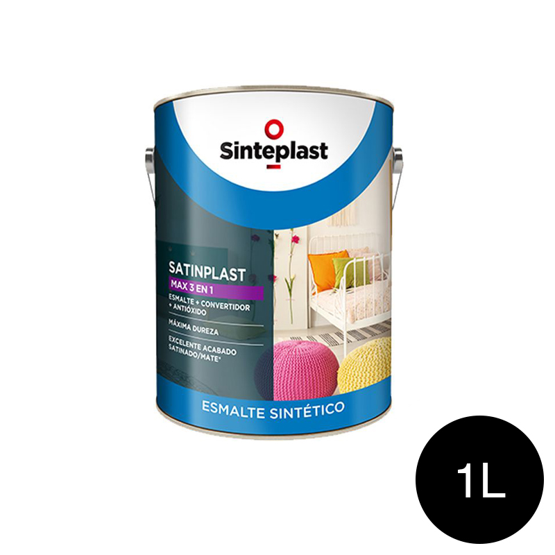 Esmalte sintetico convertidor antioxido Satinplast Max 3 en 1 exterior interior negro mate lata x 1l