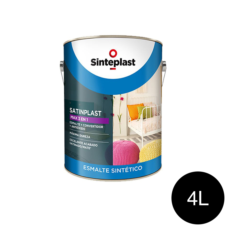Esmalte sintetico convertidor antioxido Satinplast Max 3 en 1 exterior interior negro mate lata x 4l