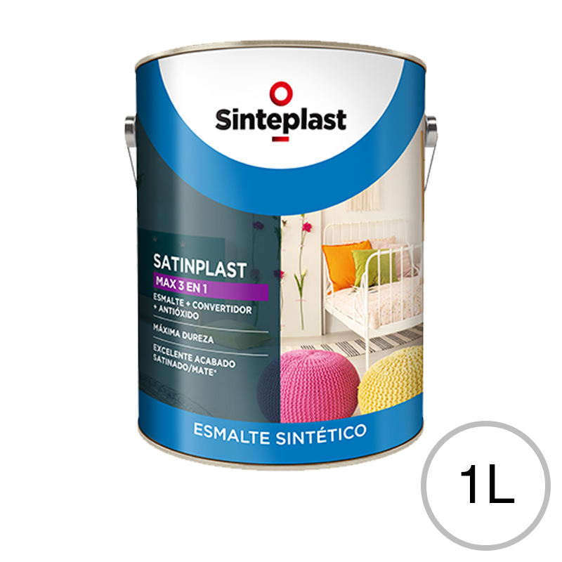 Esmalte sintetico convertidor antioxido Satinplast Max 3 en 1 exterior interior blanco semi mate lata x 1l