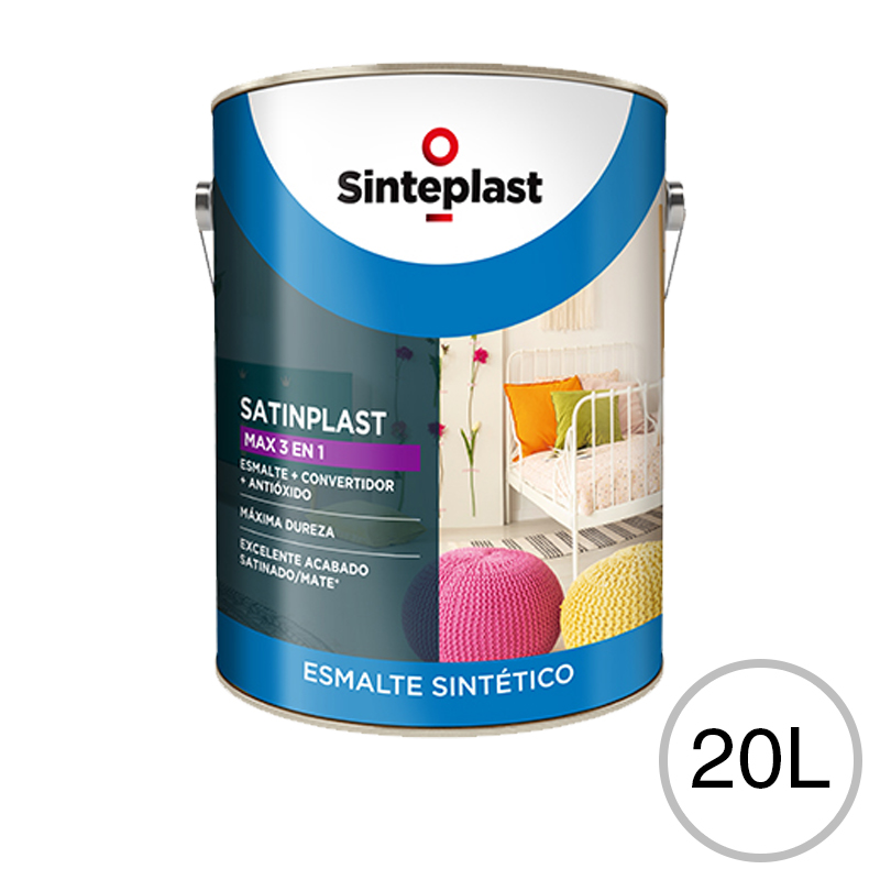 Esmalte sintetico convertidor antioxido Satinplast Max 3 en 1 exterior interior blanco semi mate lata x 20l