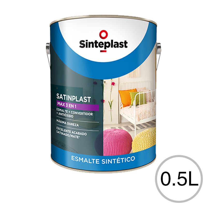 Esmalte sintetico convertidor antioxido Satinplast Max 3 en 1 exterior interior blanco semi mate lata x 0.5l