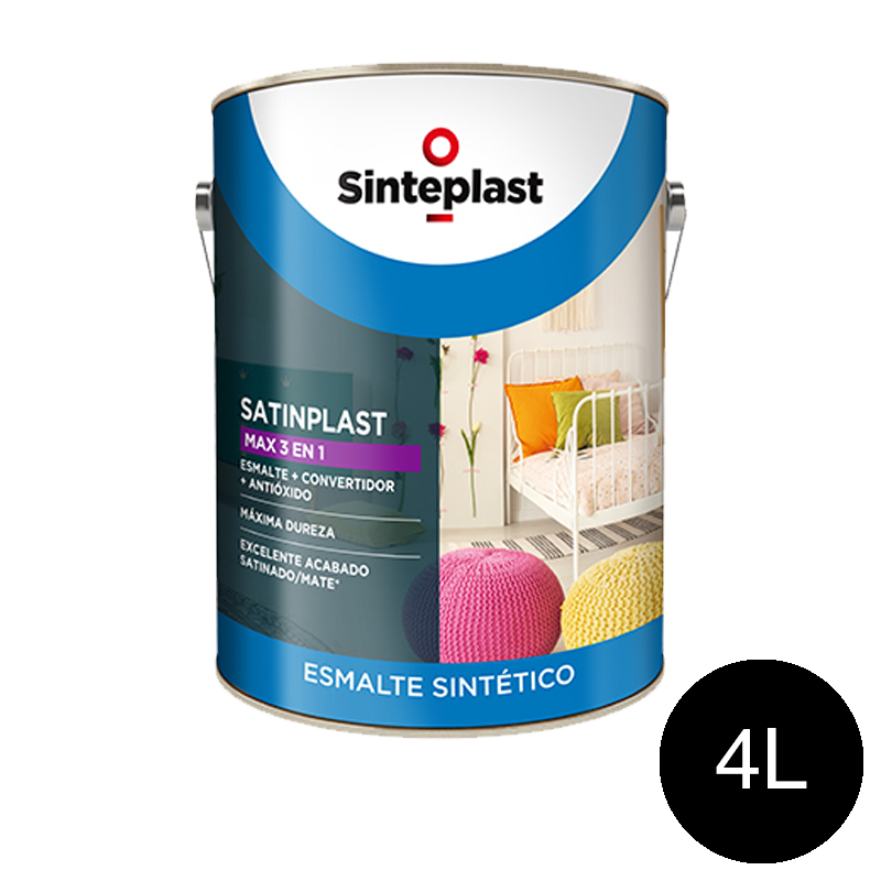 Esmalte sintetico convertidor antioxido Satinplast Max 3 en 1 exterior interior negro semi mate lata x 4l