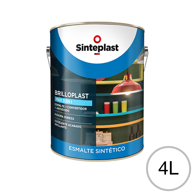 Esmalte sintetico convertidor antioxido exterior interior Brilloplast Max 3 en 1 brillante blanco lata x 4l