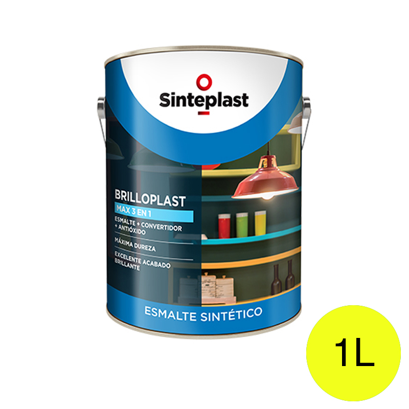 Esmalte sintetico convertidor antioxido exterior interior Brilloplast Max 3 en 1 brillante amarillo fluo lata x 1l