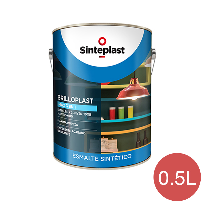 Esmalte sintetico convertidor antioxido exterior interior Brilloplast Max 3 en 1 brillante bermellon oscuro lata x 0.5l