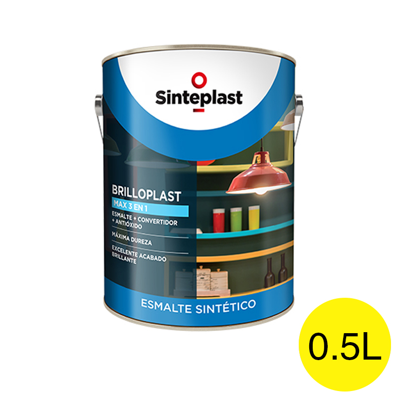 Esmalte sintetico convertidor antioxido exterior interior Brilloplast Max 3 en 1 brillante amarillo vial lata x 0.5l
