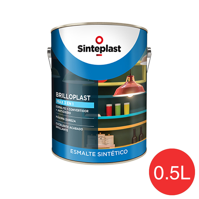 Esmalte sintetico convertidor antioxido exterior interior Brilloplast Max 3 en 1 brillante bermellon claro lata x 0.5l