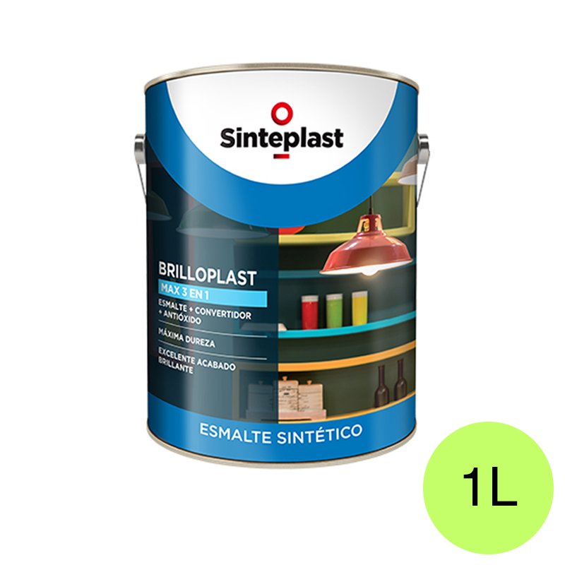 Esmalte sintetico convertidor antioxido exterior interior Brilloplast Max 3 en 1 brillante verde fluo lata x 1l