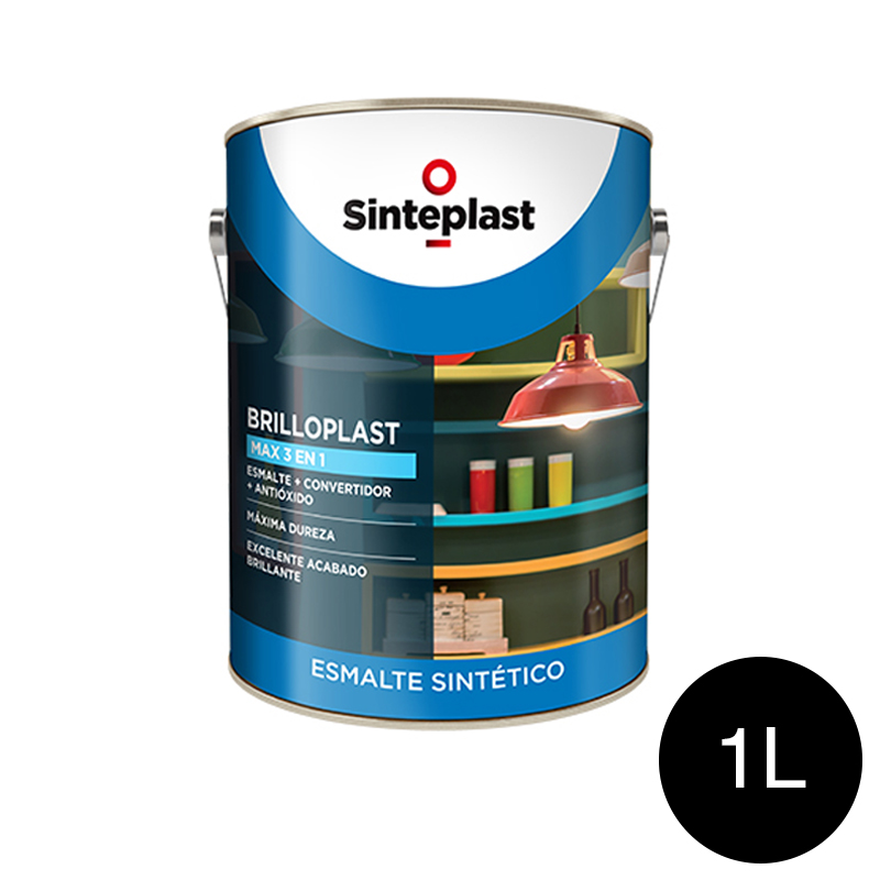 Esmalte sintetico convertidor antioxido exterior interior Brilloplast Max 3 en 1 brillante negro lata x 1l