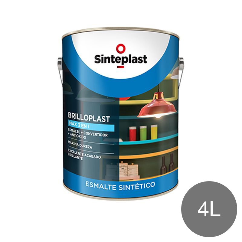 Esmalte sintetico convertidor antioxido exterior interior Brilloplast Max 3 en 1 brillante gris lata x 4l