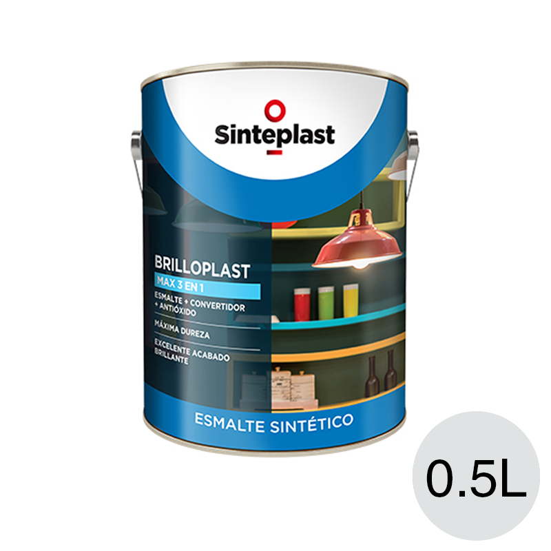 Esmalte sintetico convertidor antioxido exterior interior Brilloplast Max 3 en 1 brillante aluminio lata x 0.5l
