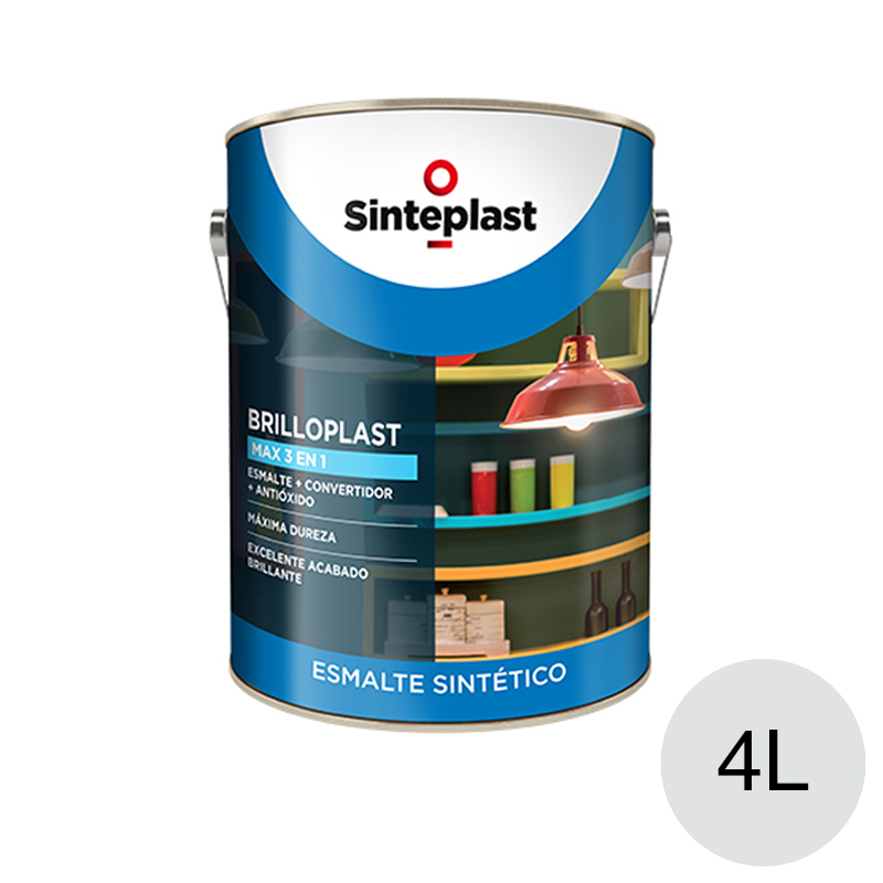 Esmalte sintetico convertidor antioxido exterior interior Brilloplast Max 3 en 1 brillante aluminio lata x 4l