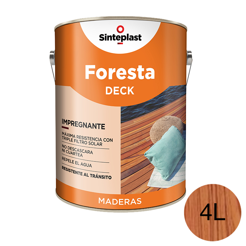 Impregnante protector pisos madera Foresta Deck base solvente exterior teca satinado ceroso lata x 4l
