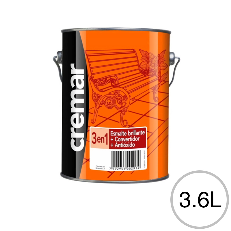 Esmalte satinado 3 en 1 Cremar antioxido convertidor exterior interior blanco satinado lata x 3.6l