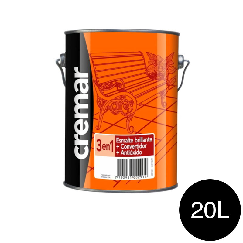 Esmalte satinado 3 en 1 Cremar antioxido convertidor exterior interior negro satinado lata x 20l