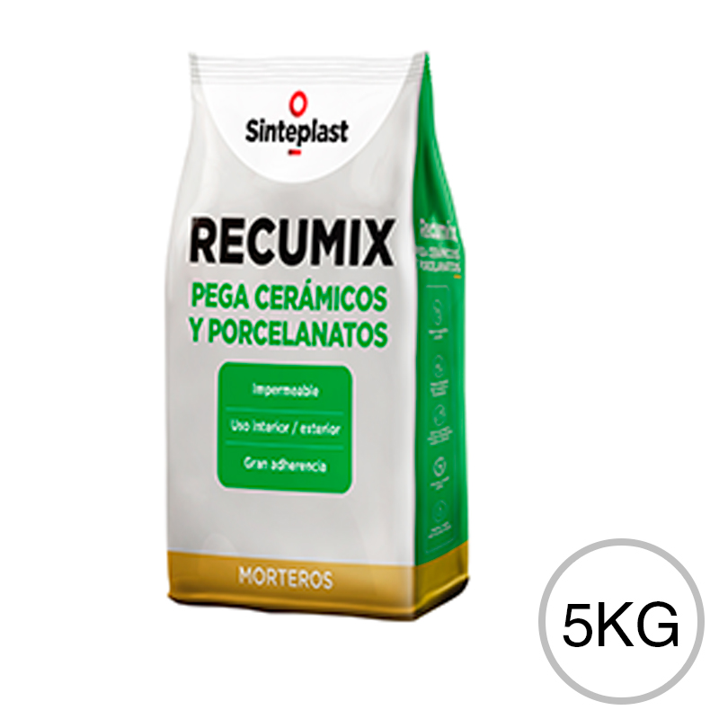 Adhesivo cementicio Recumix ceramico porcelanatos exterior interior bolsa x 5kg