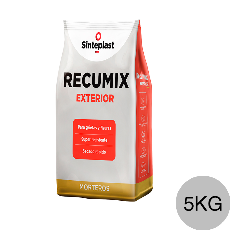 Mezcla cementicia plastica reparador superficie Recumix exterior gris bolsa x 5kg