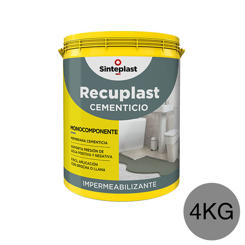 Membrana cementicia Impermeabilizante monocomponente Recuplast gris mate balde x 4kg
