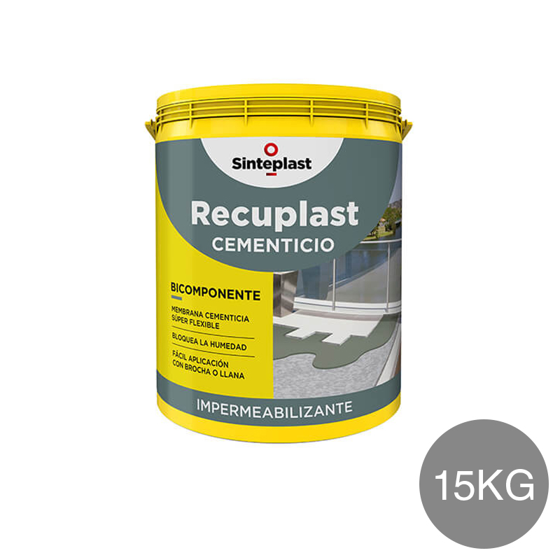 Membrana cementicia impermeabilizante bicomponente Recuplast parte A exterior interior gris mate balde x 15kg