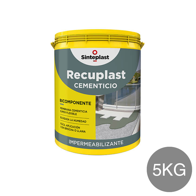 Membrana cementicia impermeabilizante bicomponente Recuplast parte B exterior interior gris mate balde x 5kg