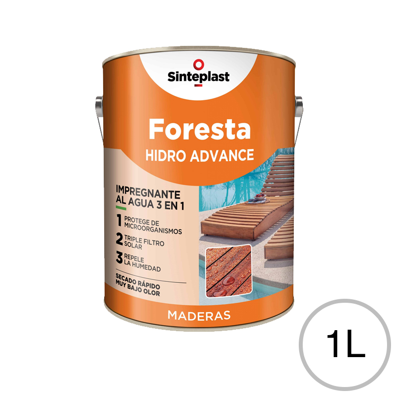 Impregnante protector madera Foresta Hidro Advance 3 en 1 exterior interior incoloro satinado ceroso lata x 1l