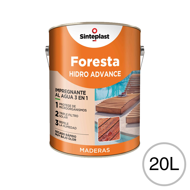 Impregnante protector madera Foresta Hidro Advance 3 en 1 exterior interior incoloro satinado ceroso lata x 20l