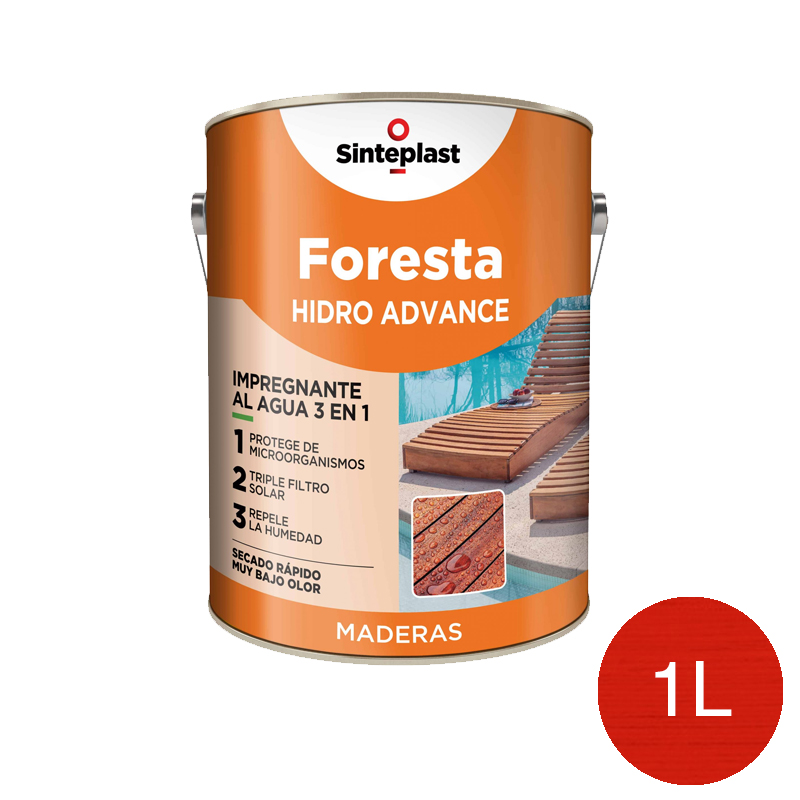 Impregnante protector madera Foresta Hidro Advance 3 en 1 exterior interior cedro satinado ceroso lata x 1l