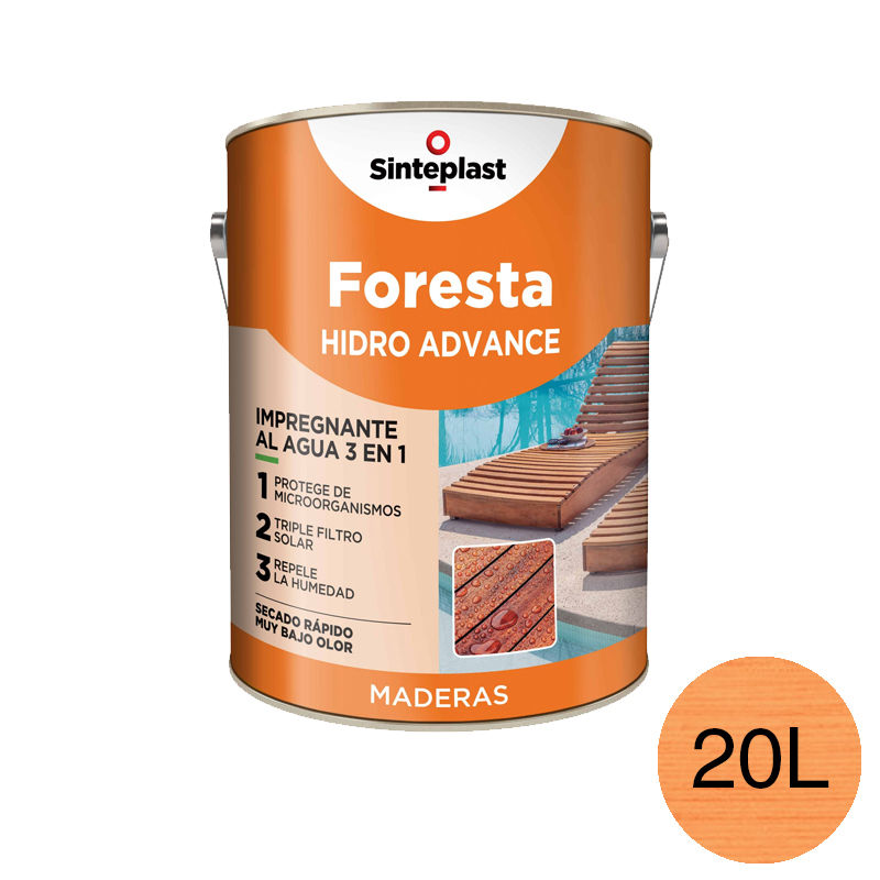 Impregnante protector madera Foresta Hidro Advance 3 en 1 exterior interior natural satinado ceroso lata x 20l