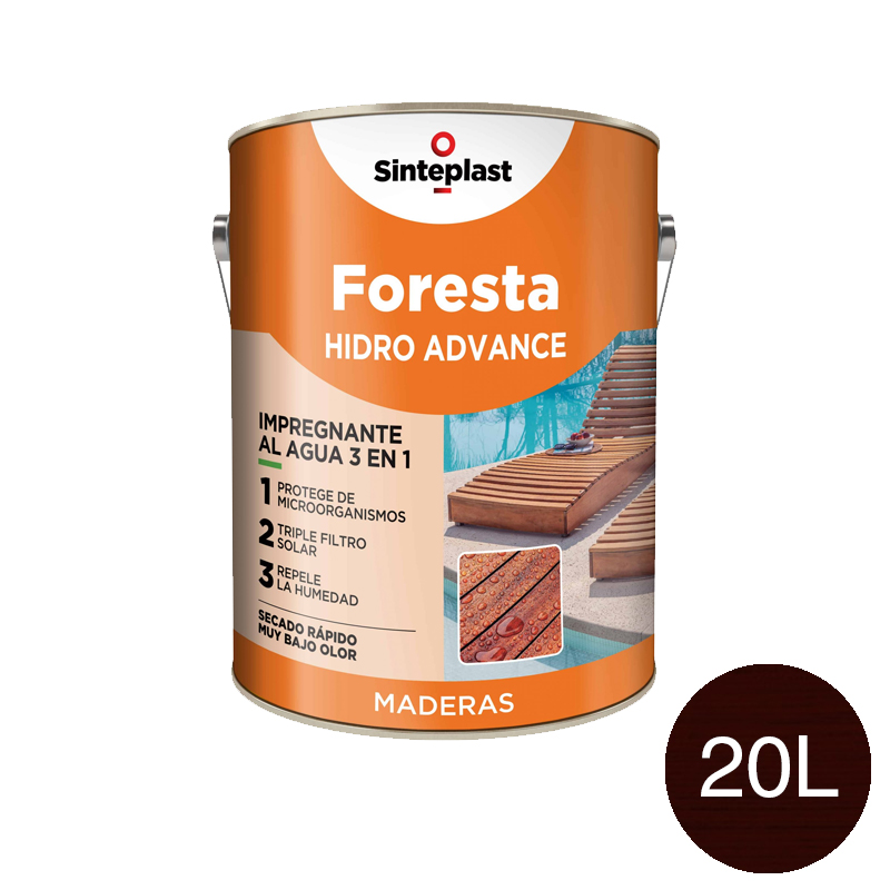 Impregnante protector madera Foresta Hidro Advance 3 en 1 exterior interior nogal satinado ceroso lata x 20l