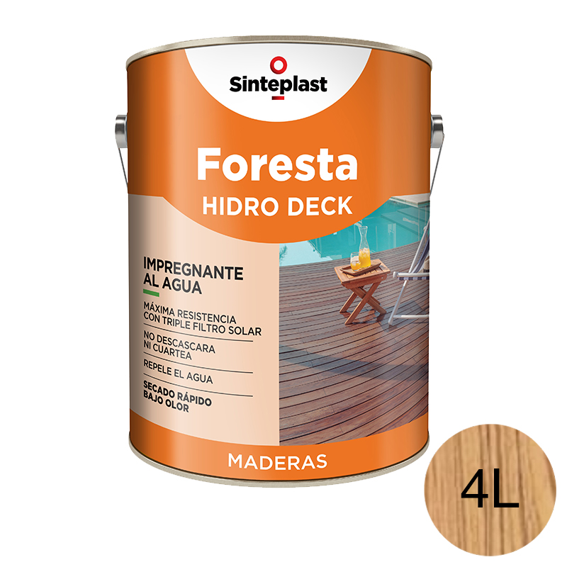Impregnante protector pisos madera Foresta Hidro Deck base acuosa exterior natural satinado ceroso lata x 4l